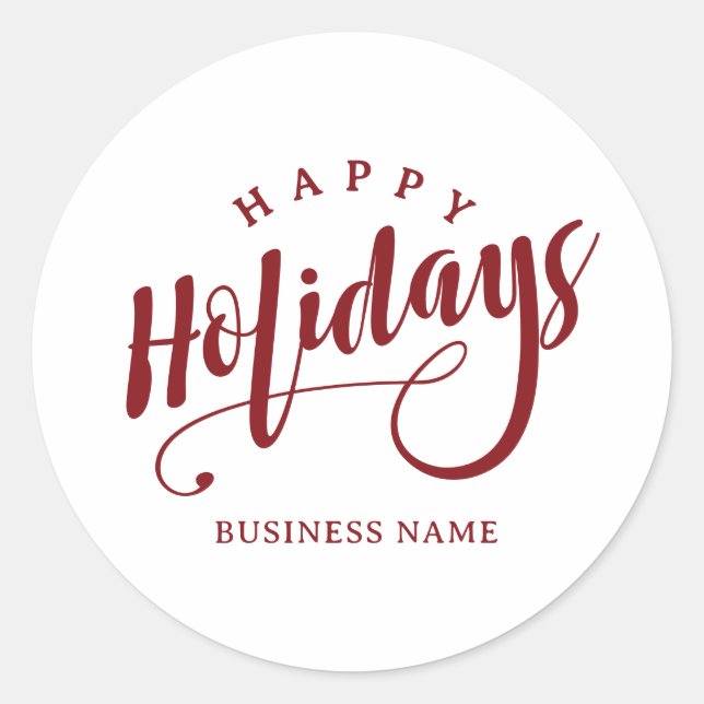 Simple Business Happy Holidays Calligraphy Script Classic Round Sticker (Front)
