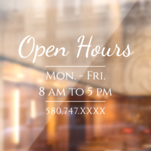 Simple Business Hours and Phone Number Window Cling
