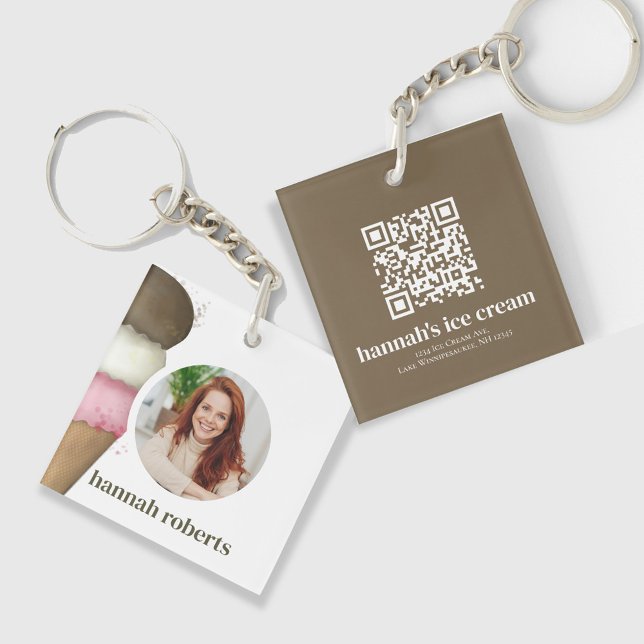 Simple Business Ice Cream Employee ID Template Keychain (Business ice cream cone employee id lanyard. )
