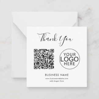 Simple Business Logo and QR Code Custom Thank You Note Card