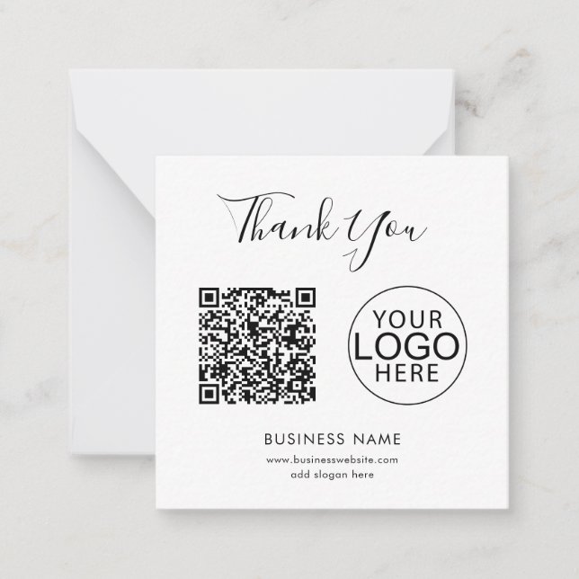 Simple Business Logo and QR Code Custom Thank You Note Card (Front)