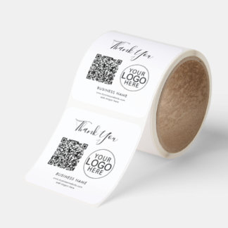 Simple Business Logo and QR Code Custom Thank You Square Sticker