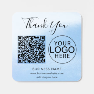 Simple Business Logo and QR Code Script Thank You Square Sticker