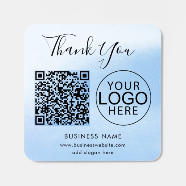 Simple Business Logo and QR Code Script Thank You Square Sticker (Single)
