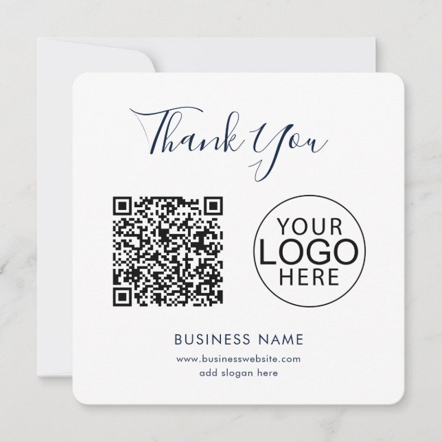 Simple Business Logo and QR Code Thank You Note Card (Front)