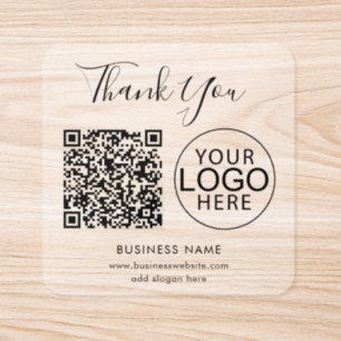 Simple Business Logo and QR Code Thank You Square Sticker