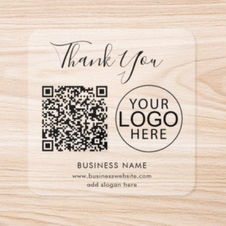 Simple Business Logo and QR Code Thank You Square Sticker