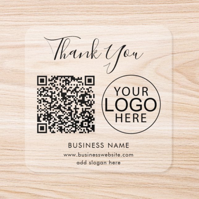 Simple Business Logo and QR Code Thank You Square Sticker (Single)