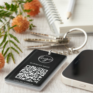 Simple Business Logo Black QR Code Keychain