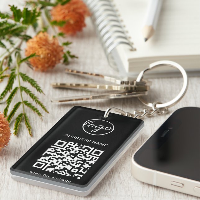 Simple Business Logo Black QR Code Keychain (Front Right)
