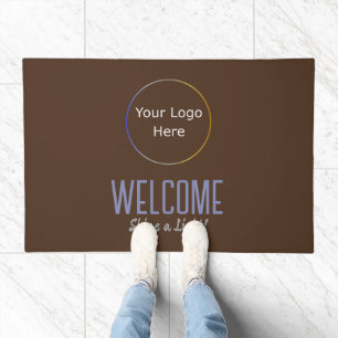 Simple Business Logo Blue Gold Silver Border Brown Doormat