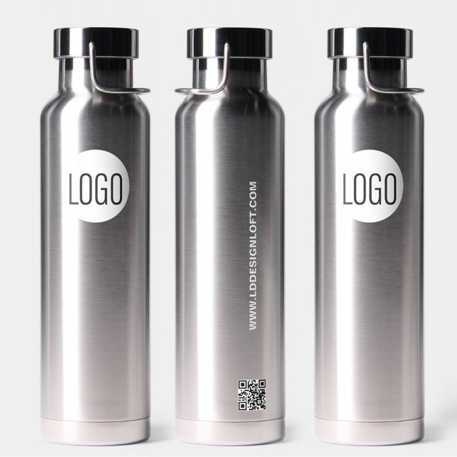 Simple Business logo Custom QR code website  Water Bottle (Custom, professional branded water bottles. Featured with company logo, website and qr code.)
