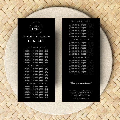Simple Business Logo Double Sided Price List Black Rack Card