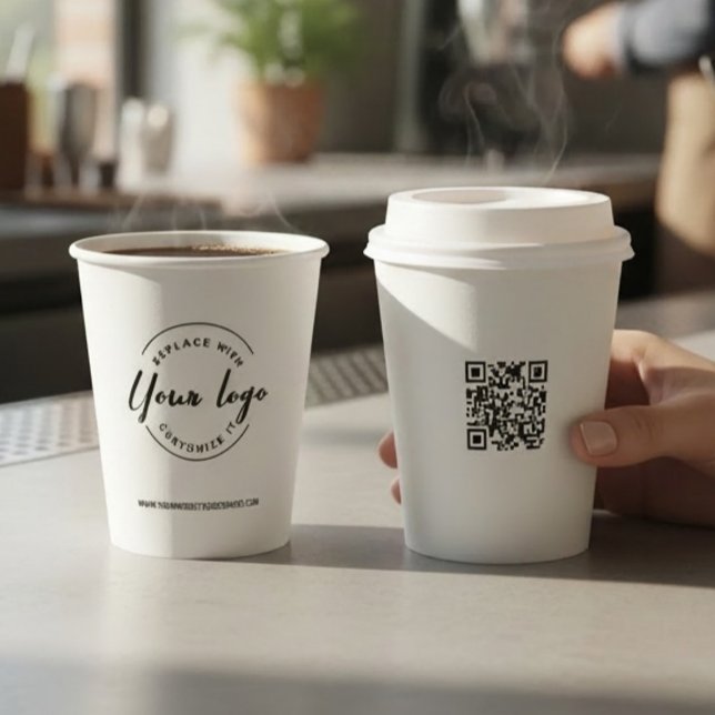 Simple business logo Modern professional Paper Cups (QR code, logo custom paper cups with lid template)