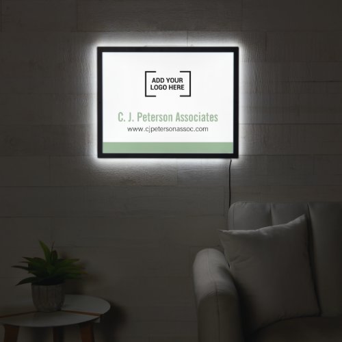 Simple business logo muted green on white LED sign