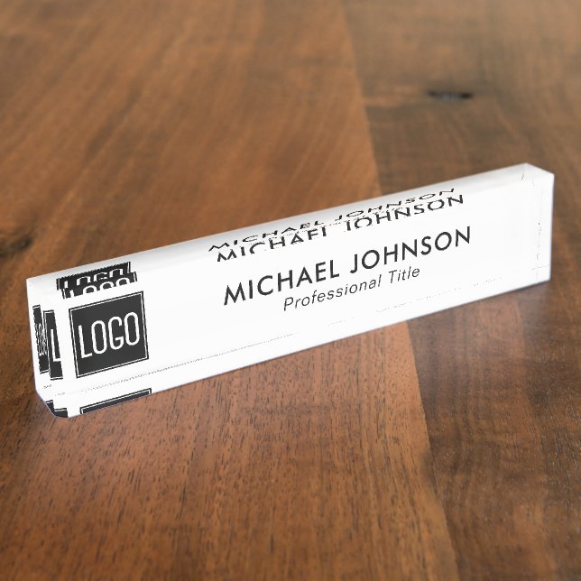 Simple Business Logo, Name and Professional Title Desk Name Plate (Side)