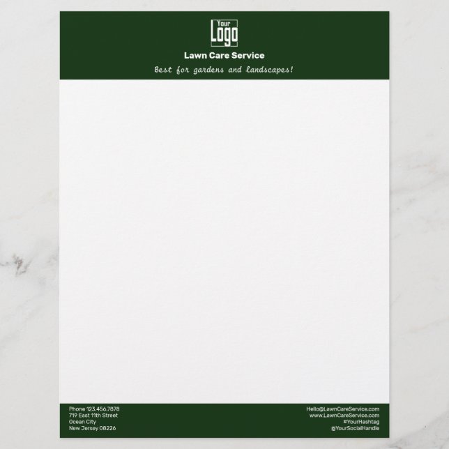 Simple Business Logo Name Motto Green Letterhead (Front)