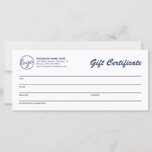 Simple Business Logo Navy Blue Gift Certificate