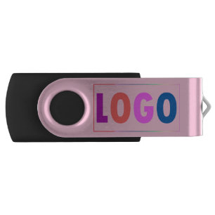 Simple Business Logo on Pastel Cotton Candy Pink Flash Drive