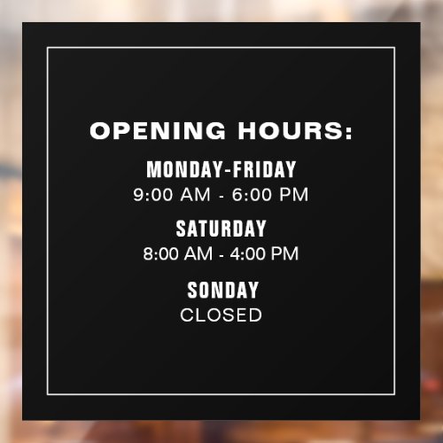 Simple Business Logo Opening Times Template Black Window Cling