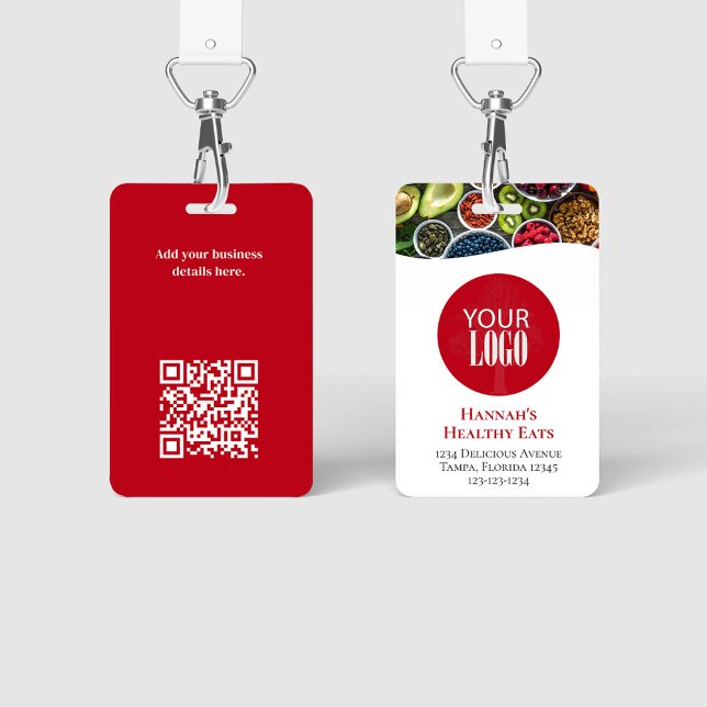 Simple Business Logo Photo QR Code Red Badge (Simple photo badges with a full bleed photo template. )