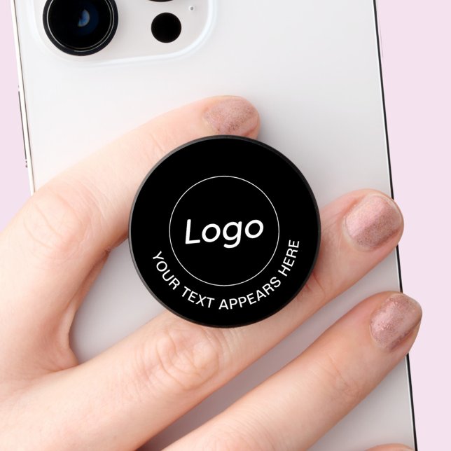 Simple business logo professional PopSocket (Simple and modern business logo black pop socket.  Personalize  with your own logo & choice of text.)