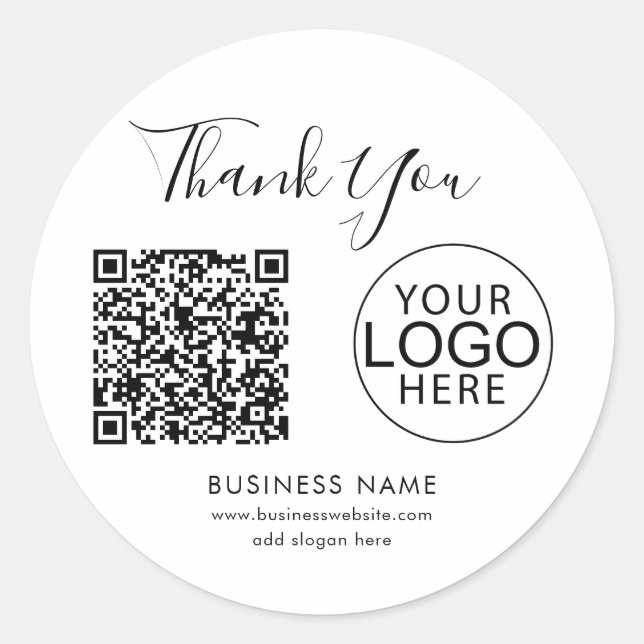 Simple Business Logo QR Code Custom Thank You Classic Round Sticker (Front)
