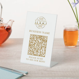 Simple Business Logo QR Code Menu Contactless Pedestal Sign
