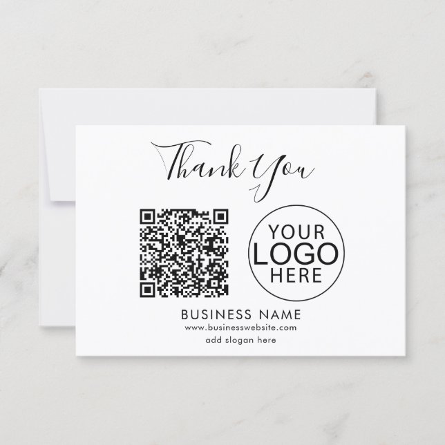 Simple Business Logo QR Code Thank You Note Card (Front)