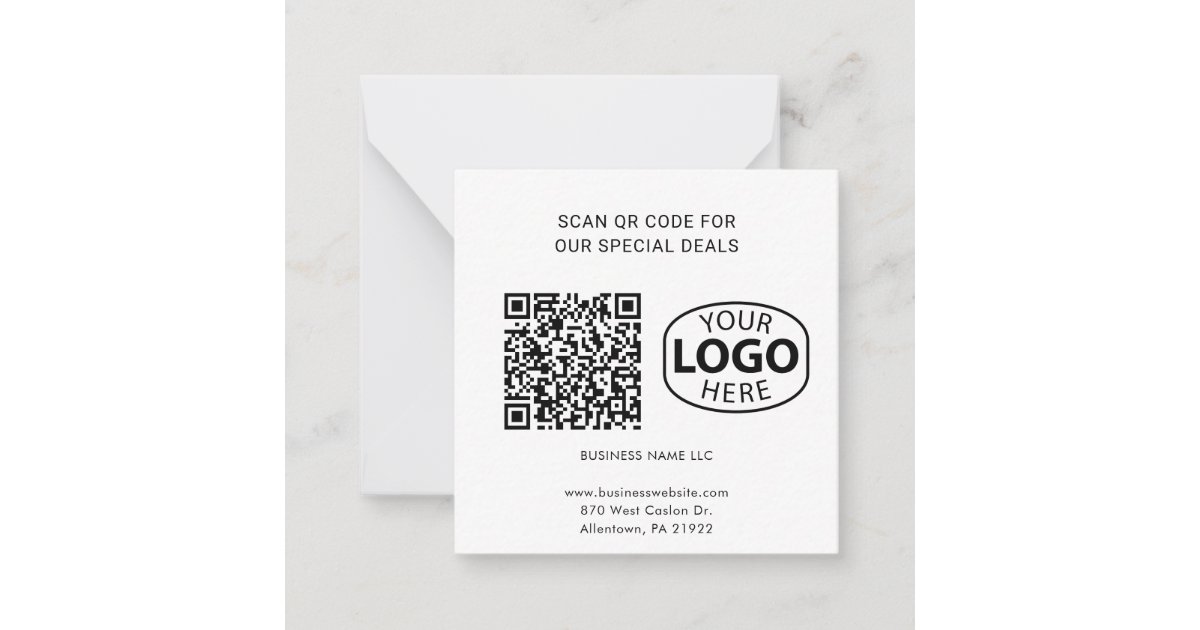 Simple Business Logo QR Code Typography Custom Note Card | Zazzle