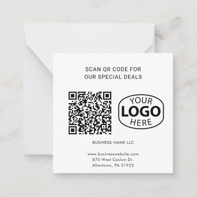 Simple Business Logo QR Code Typography Custom Note Card (Front)