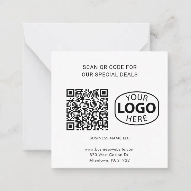 Simple Business Logo QR Code Typography Custom Note Card | Zazzle