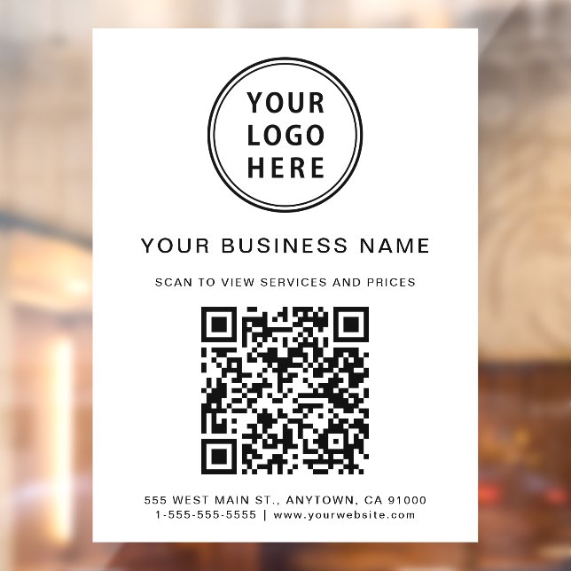 Simple Business Logo QR Code White Window Cling (Sheet 2)