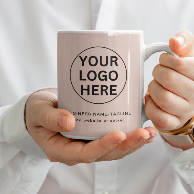 Simple Business Logo & Text Promotional Blush Pink Coffee Mug (Creator Uploaded)