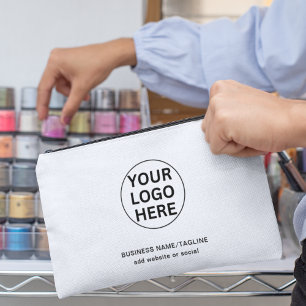 Simple Business Logo & Text Promotional White Accessory Pouch