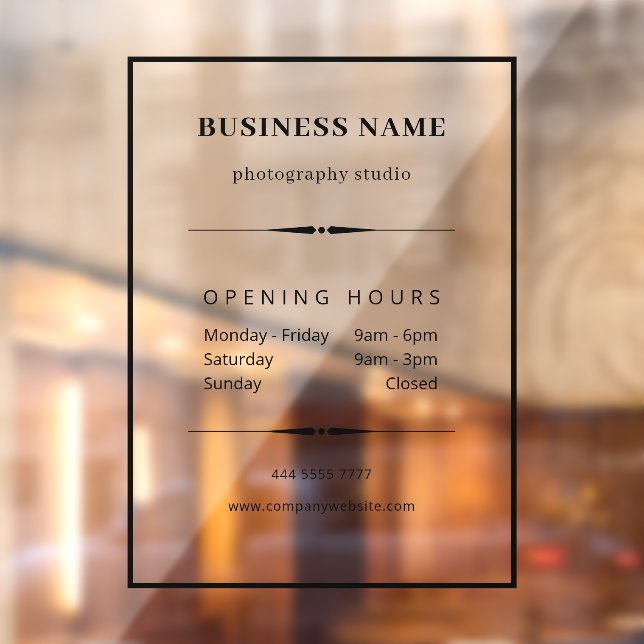 Simple Business Office Black with Opening Hours Window Cling (Sheet 2)