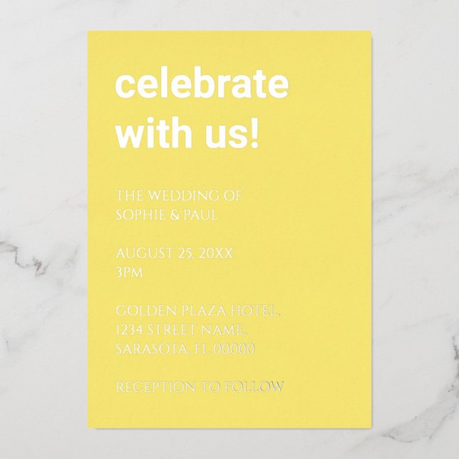 Simple Butter Yellow Wedding Foil Invitation (Front)