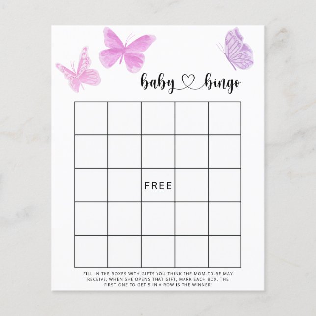 Simple Butterflies - Baby shower bingo game (Front)