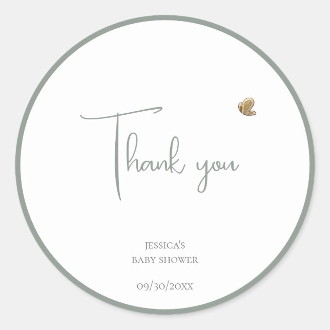 Simple Butterfly Baby Shower Thank You Classic Round Sticker (Front)