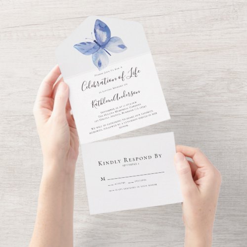 Simple Butterfly Celebration of Life   All In One Invitation