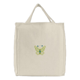 Simple Butterfly embroidered canvas tote bag
