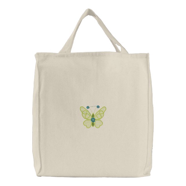Simple Butterfly embroidered canvas tote bag (Front)