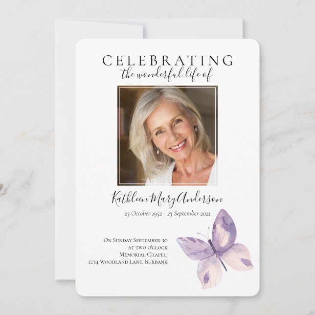 Simple Butterfly Funeral Invitation (Front)