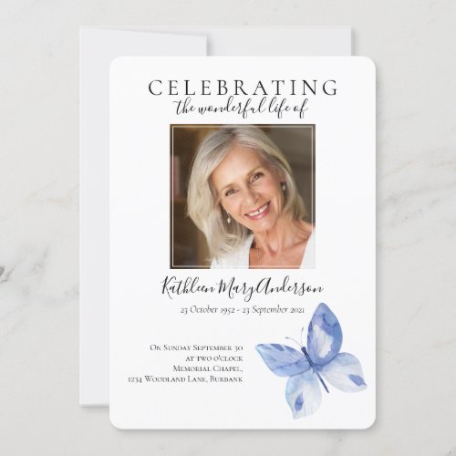 Simple Butterfly Funeral Invitation