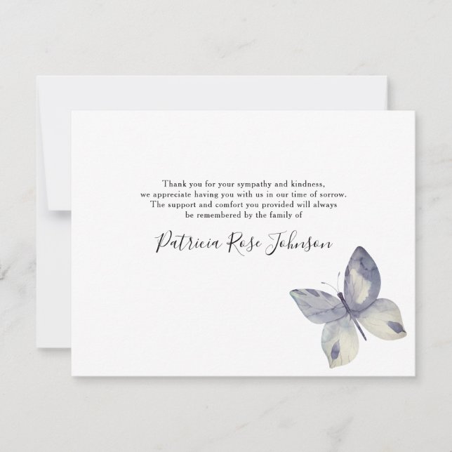 Simple Butterfly Funeral Memorial Thank You Card (Front)