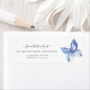 260 Personalised Mini Address labels Handmade etc Blue Butterfly 