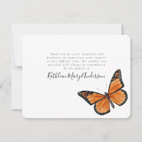 Simple Butterfly Funeral Thank You Card