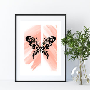 Simple Butterfly Silhouette on Orange Background Poster