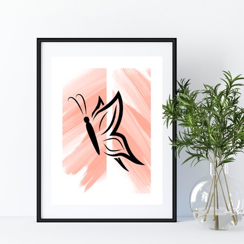 Simple Butterfly Silhouette on Orange Background Poster