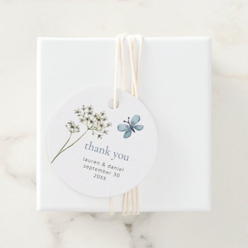 Simple Butterfly Wildflower Blue Wedding Thank You Favor Tags